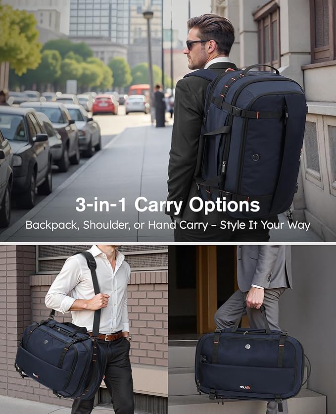 Tolaccea Travel Backpack with Garment Bag, Suit Carry On Backpack, TSA Flight Approved for Travel & Business Trips with Dual Laptop Storage for 17.3" and 12.9" & Extra Toiletry Bag, 45-55L Expandable