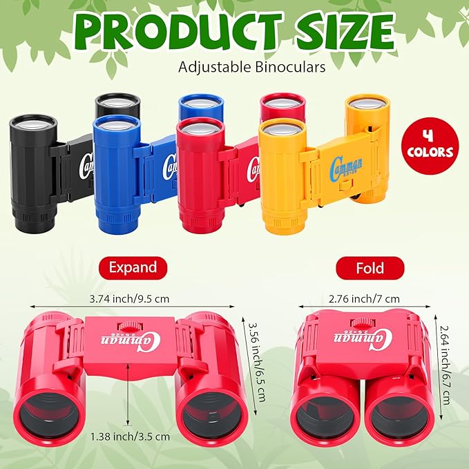 12 Set Binocular Compass Magnifying Glass Set Christmas Birthday Gift Small Telescope Binocular with Whistle Bag for Outdoor Exploring Stocking Stuffer(Assorted Color,Novelty)