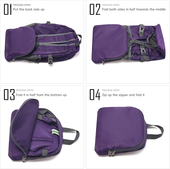 Yaopeing Lightweight Backpack,25L Foldable Hiking Packable,Water Resistant Travel Outdoor Shoulder Bag for Woman Men,Purple
