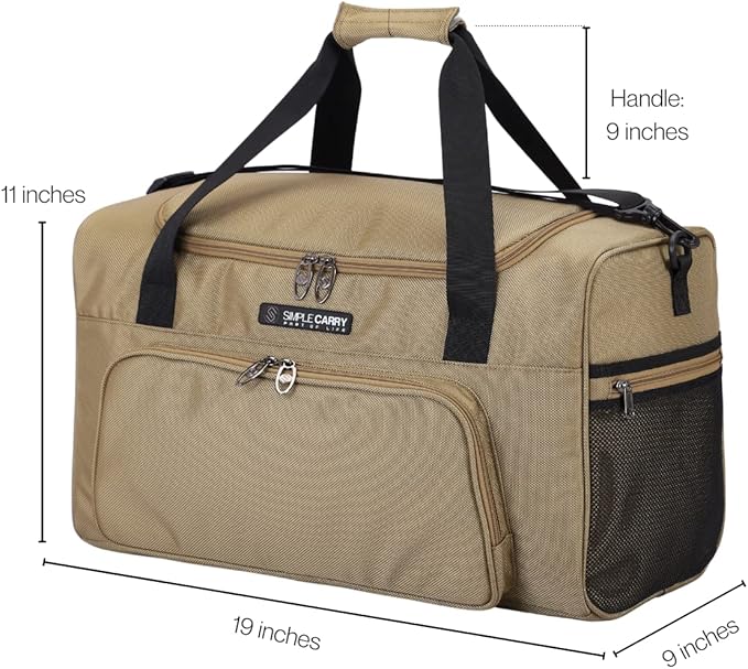 Large Sports Duffel Bag 20 inch for Travel Gym as Shoulder Bag and Hand Carry - Tan