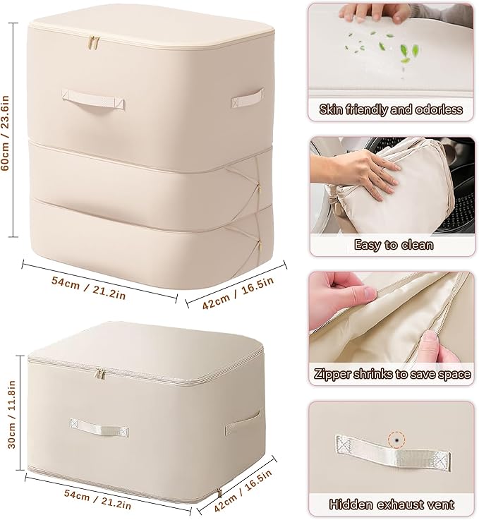XL Ultra Space Saving Bags self compression organizer bags space saver bag for comforters Storage bag organizer for blankets bedding clothes(Beige-1PCS)