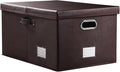 PRANDOM Collapsible Storage Box with Lid [1-Pack] Leather Fabric Foldable Storage Bin Organizer Container Basket Cube with Cover for Home Bedroom Closet Office Nursery Brown (22.8X15.7X11.8)