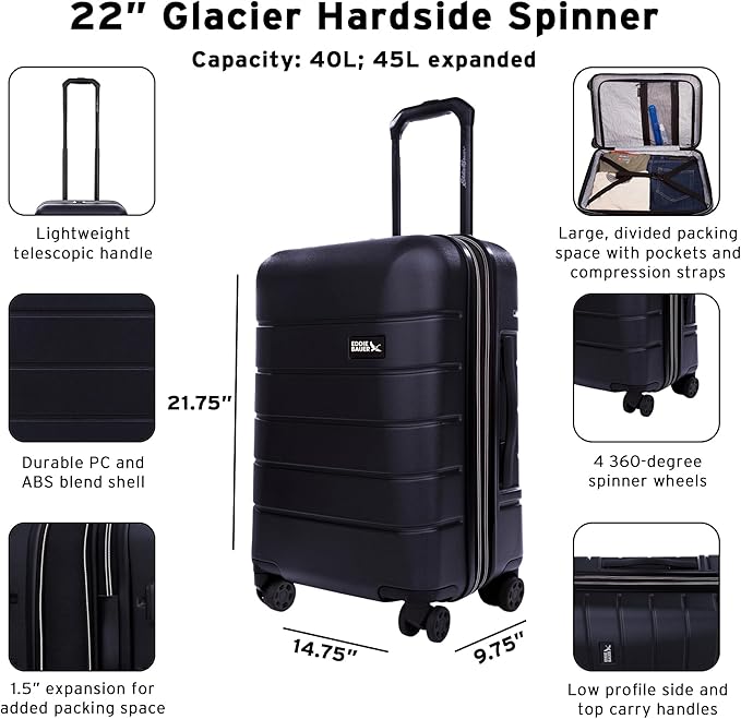 Eddie Bauer Glacier Carry-On 22" and Checked 30" Luggage | Hardside | Spinner Wheels | Expandable | Lightweight | Travel Essentials - Storm Blue