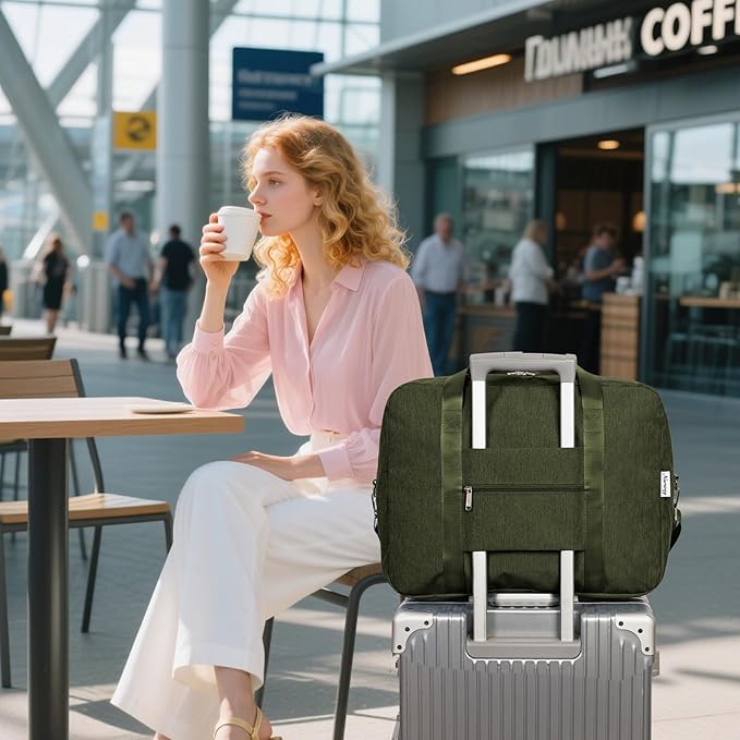 For Spirit Airlines Personal Item Bag 18x14x8 Foldable Travel Duffel Bag Underseat Carry on Luggage for Women and Men 30L (Army Green)
