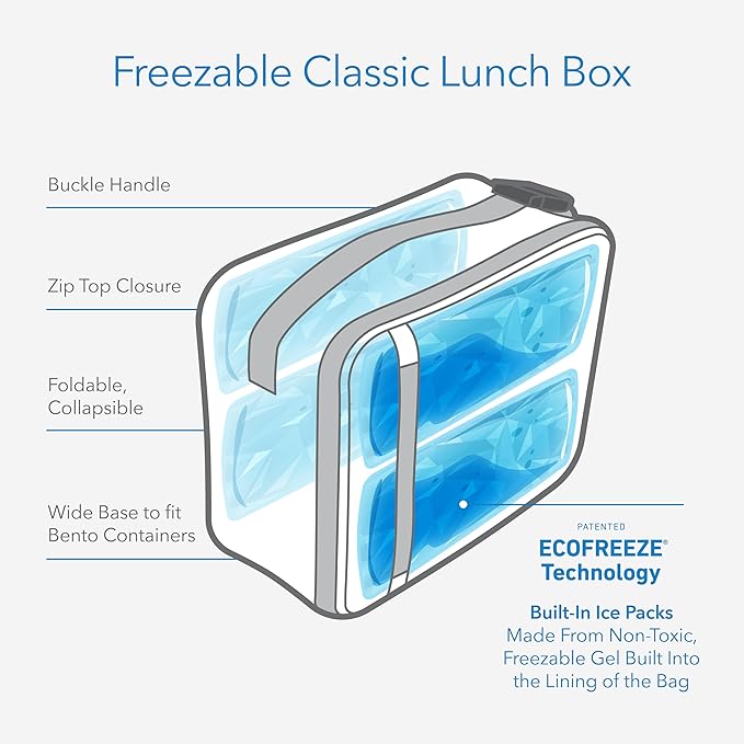 PackIt Freezable Classic Lunch Box, Sea Shark, Built with ECOFREEZE Technology, Collapsible, Reusable, Zip Closure With Zip Front Pocket and Buckle Handle, Designed for Fresh Lunch On the Go