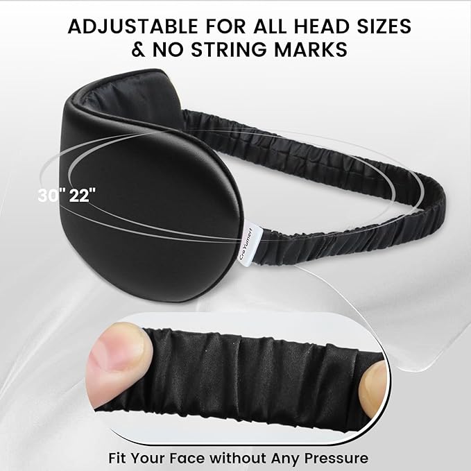Pure 22 Momme 6A Grade Mulberry Silk Sleep Mask for Side Sleepers - 100% Blackout Eye Mask with Travel Pouch (Black)