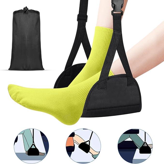 Airplane Footrest Hammock, Foot Hammock for Plane Travel, Portable Height Adjustable Travel Footrest Hammock Accessories, Lightweight Foot Hammock Suitable for Offices, Cars, and Airplanes
