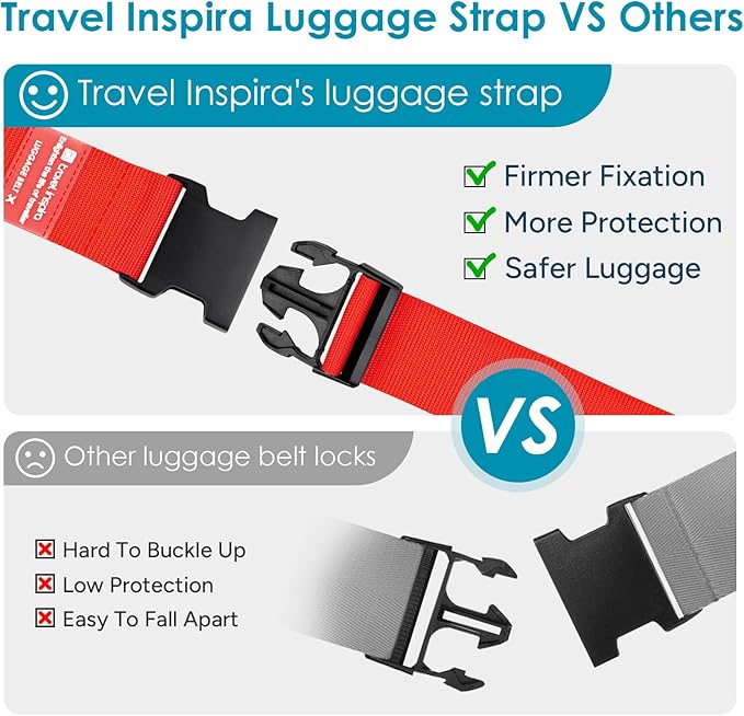 Travel Inspira Luggage Straps for Suitcases, Adjustable Suitcase Strap, TSA Approved Luggage Straps - Secure Your Luggage Safely During Travel Red (4 Pack)