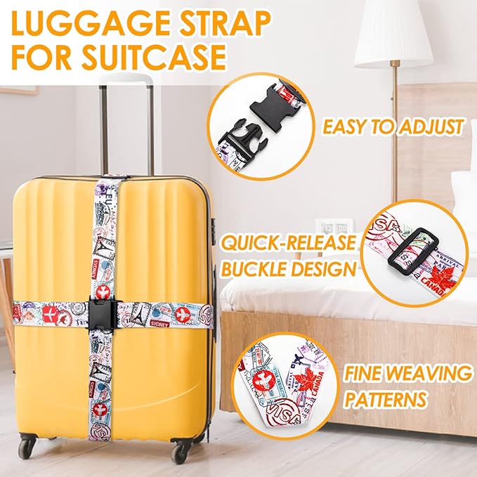 Adjustable Travel Luggage Strap Suitcase Belt Travel Bag Accessories 1.96 in W x 6.23 ft L