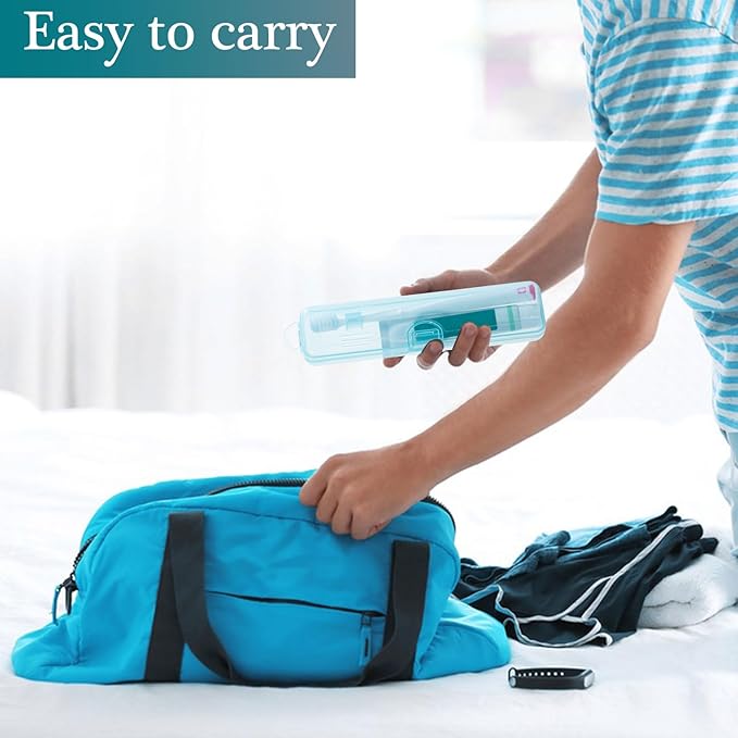 Toothbrush Case Holder 2 Pack, Clear Blue Toothbrush Travel Case Travel SizePlastic Toothbrush Holder Toothpaste Storage Container Portable for Traveling, 7.87 x 1.85 x 1.18”