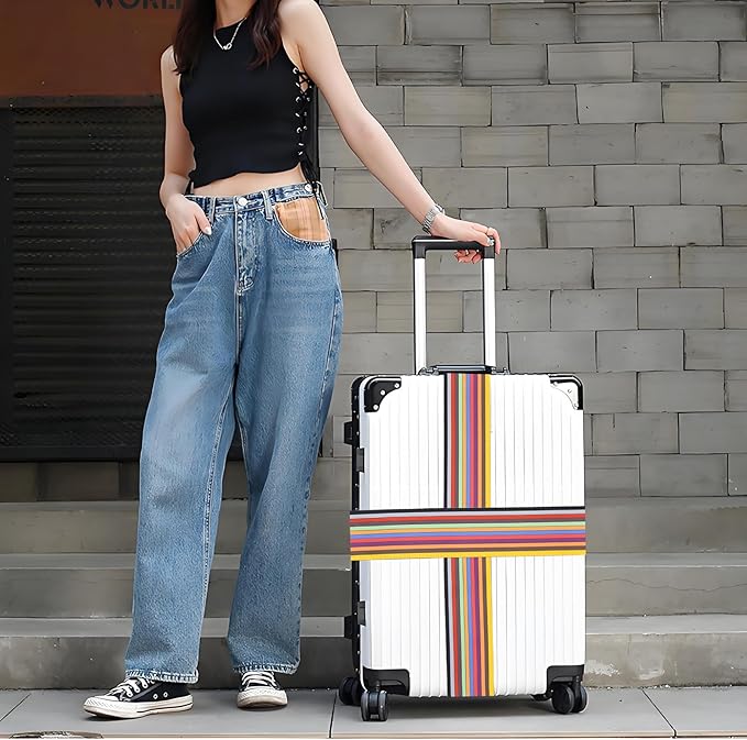 Stripes Luggage Straps for Suitcases, Adjustable Luggage Travel Belt to Keep Luggage Security While Travel, Strong Polyester Fabric, Easy-to-Recognize Stylish Pattern Travel Accessories, 2 Pack