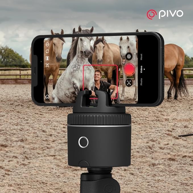 Pivo Equestrian Silver Essential Pack, Auto Face, Body, Horse Phone Tracking Holder, Ai-Powered 360° Rotation, Remote Control for Hands-Free Video Recording with Smart Mount, Travel Case & Tripod