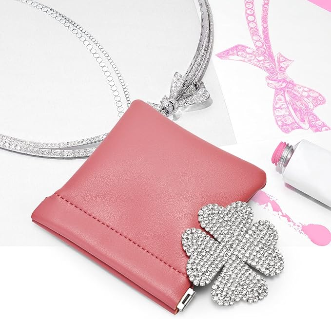 PU Leather Jewelry Travel Bag Leather Jewelry Pouch Christmas,Wedding Party Favor Gift Bag (S, Pink)