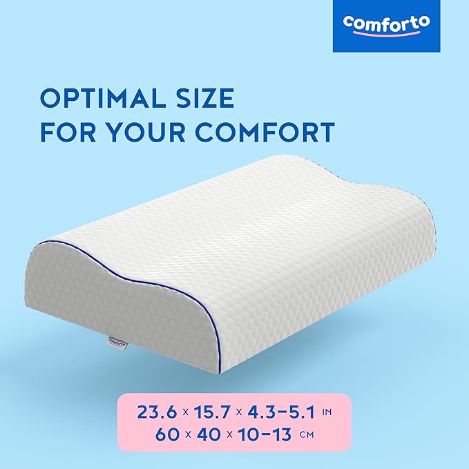 Memory Foam Pillow for Sleeping 23.6x15.7 - Pillow with Cooling Cover - Contour Orthopedic Pillows for Side Sleepers with Cervical Neck Support Curve for Shoulder and Neck Pain Relief