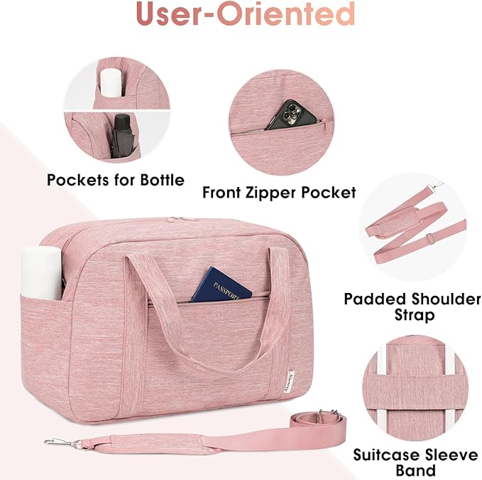 Narwey 18" Carry on Bag Underseat for Airplane with Wet Pocket Spirit Airlines Personal Item Bag Travel Duffel Bag Small Gym Bag Weekender Overnight for Women and Men (Pink)