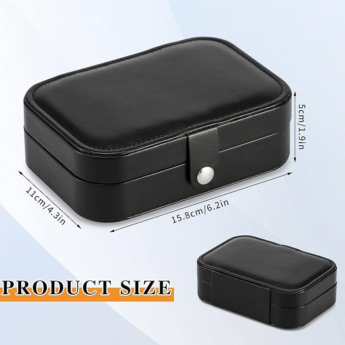 Travel Jewelry Box, PU leather Small Jewelry Organizer For Female Girls, double layer portable mini travel case for storing earrings, rings, necklaces.(Black 2pcs)
