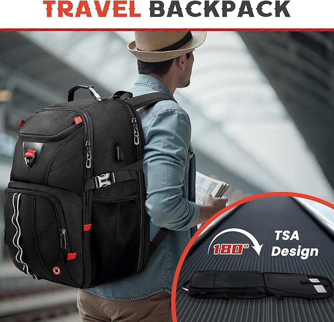 Extra Large Travel Laptop Backpack,18.4 inch XXXL Gaming Backpack, TSA Friendly College Daypack Big Capacity Heavy Duty Business Suitcase Daypack Bag USB Port for Men/Women-Black