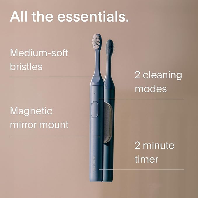 SURI Electric Toothbrush - Sustainably Designed In California. Electric Toothbrushes Adults. Durable Slim Sonic Travel Tooth Brush. 40-Day Battery