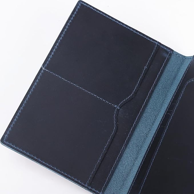 STAR VISTA Albatross Leather Travel Passport Holder, Minimalist Design, Full Grain Leather Case for Women and Men - Slim Passport Wallet, Bifold, RFID Blocking, Navy Blue