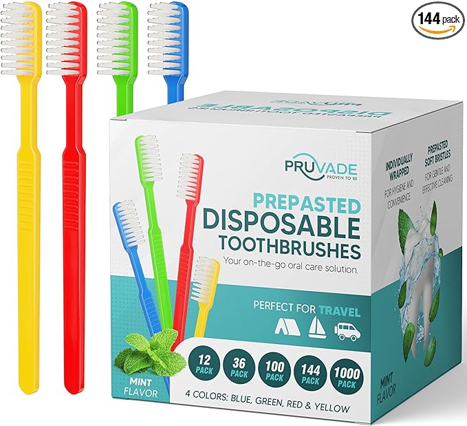 144 Pack Disposable Toothbrushes with Toothpaste, Built in - Prepasted Toothbrushes Individually Wrapped |Single Use Waterless Tooth Brush with Soft Bristles for Hotel, Camping, Travel