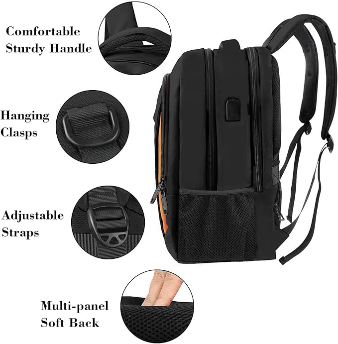 MATEIN Travel Laptop Backpack, Slim Sturdy College Laptops Backpack with USB Charging Port, Business Anti Theft Water Resistant Computer Bag Gift for Men & Women Fits 15.6 Inch Notebook