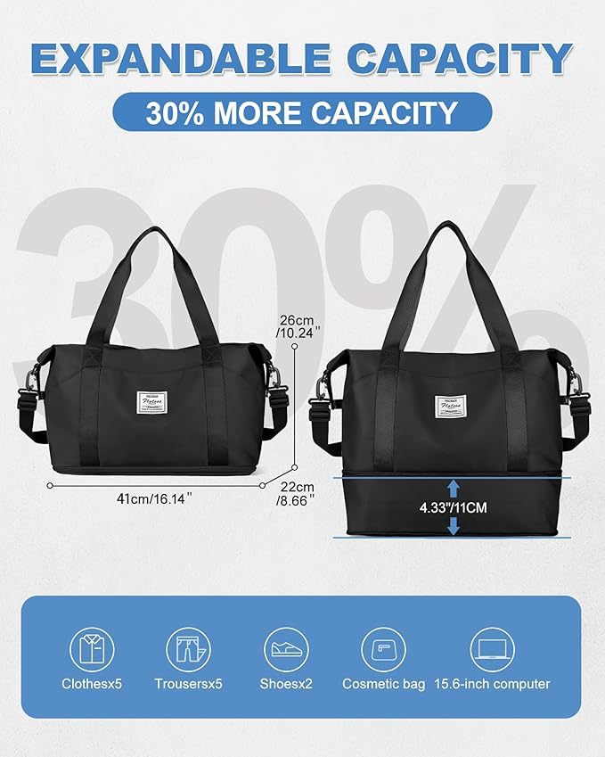 Travel Duffel Bag, Sports Tote Gym Bag, Shoulder Weekender Overnight Bag for Women