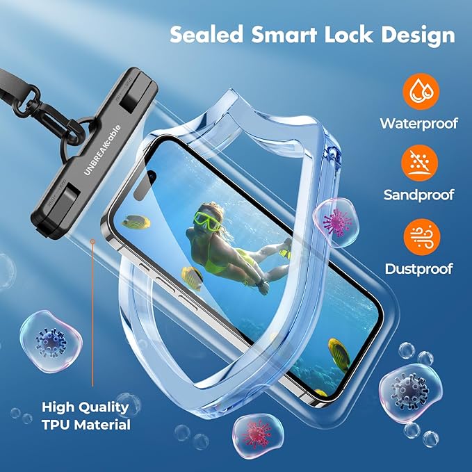 UNBREAKcable Waterproof Phone Pouch-2 Pack IPX8 Waterproof Phone Case for iPhone 16 15 14 13 12 11 Pro Max & Samsung S25 S24 S23-Dry Bag & Travel Essentials for Beach, Pool, Kayak & Cruise-7"