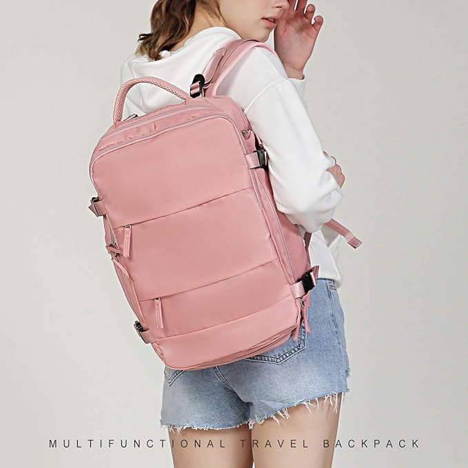 coowoz Large Travel Backpack For Women Men,Carry On Backpack,Hiking Backpack Waterproof Outdoor Sports Rucksack Casual Daypack Travel Essentials Pink