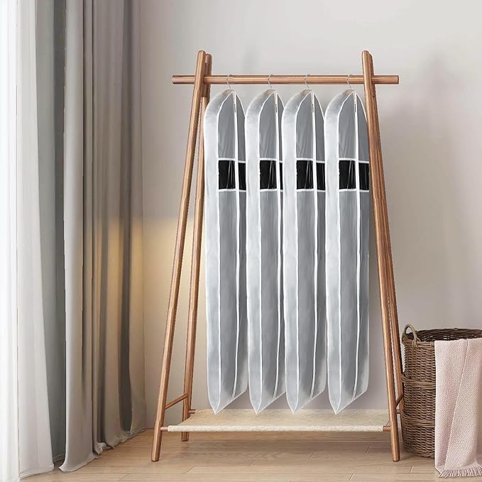 Zilink 60-Inch Long Dress Garment Bags for Storage With 3" Gusset - Clear Coat Cover Bag for Gowns and Closet Storage