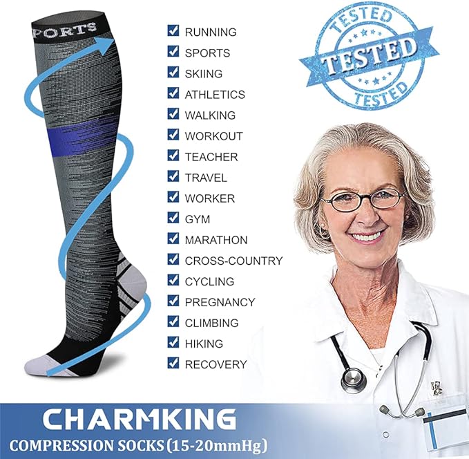 CHARMKING Compression Socks for Women & Men Circulation (3 Pairs) 15-20 mmHg is Best Support for Athletic Running Cycling