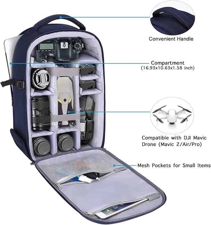 MOSISO Camera Backpack, DSLR/SLR/Mirrorless Photography Camera Bag 15-16 inch Waterproof Hardshell Case with Tripod Holder&Laptop Compartment Compatible with Canon/Nikon/Sony, Navy Blue