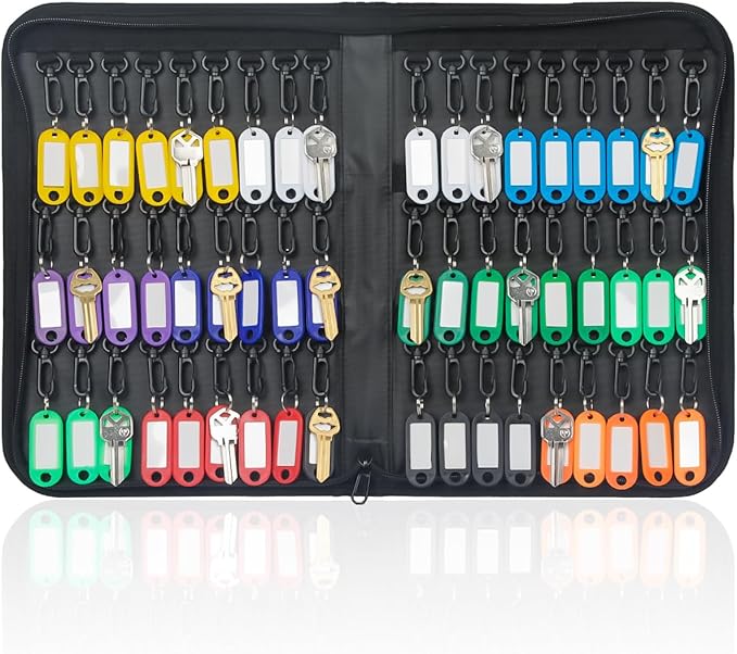 Uniclife Portable Zippered Key Case Waterproof and Fireproof Key Organizer with 54 Colorful Key Tags and Hooks Key Storage Book for Offices Real Estate Agencies Hotels and Rental Management