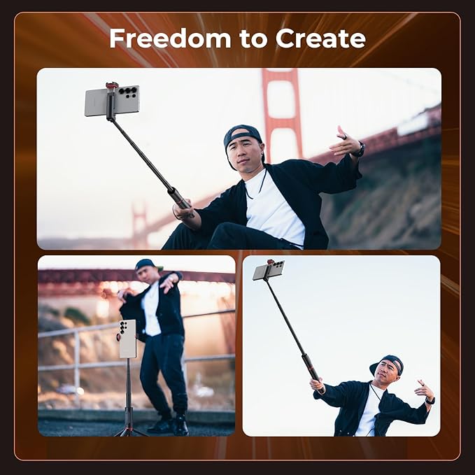 SmallRig x Drex Lee Boom Selfie Stick ST30 Lite, 57.9" Automatic Tripod Stand with Remote and Cold Shoe Mount, for iPhone, for Android, Video Recording, Travel, Vlogging, Black 5292
