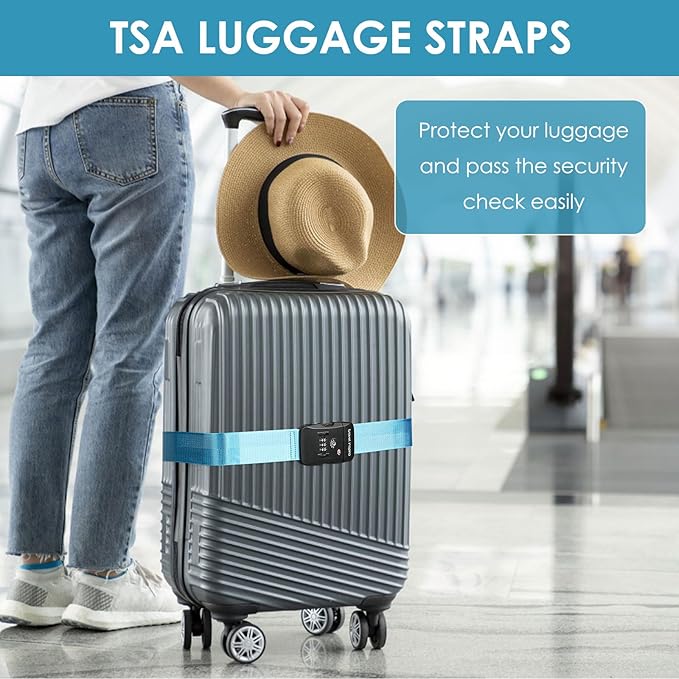 Travel Inspira Luggage Straps for Suitcases with TSA Lock, Protect Your Luggage Anti-Burst, High Visibility Color, Easy to Identify Luggage Adjustable Heavy Duty Belt for 20-32 Inch Suitcases