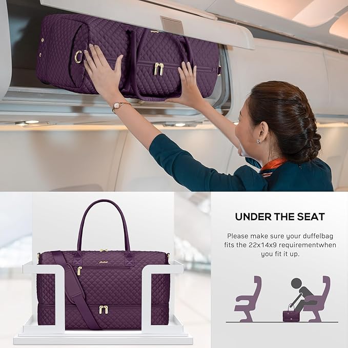 Travel Duffle Weekender Bags for Women - Carry on Overnight with Shoe Compartmen Duffle Bag Hospital Bag Dark Purple