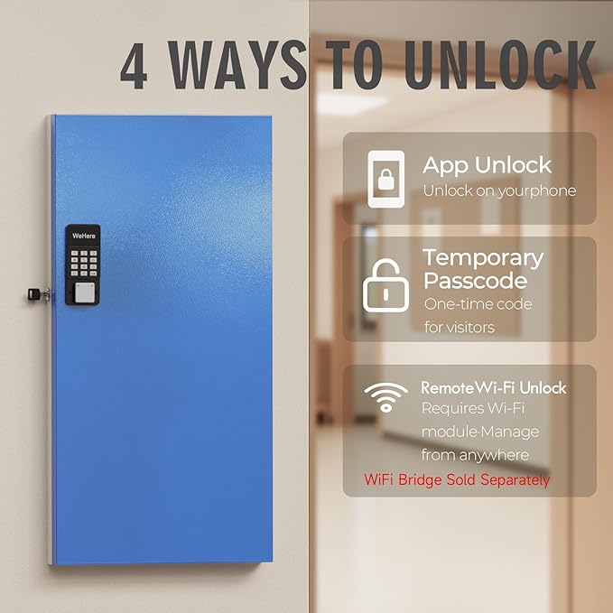 WeHere 120 Key Lock Box Wall Mount, Smart Security Storage Lockbox, Key Cabinet use APP Bluetooth/Fixed/Dynamic Password/OTP Share Unlock, Key Management for Valets/Realtors/Office