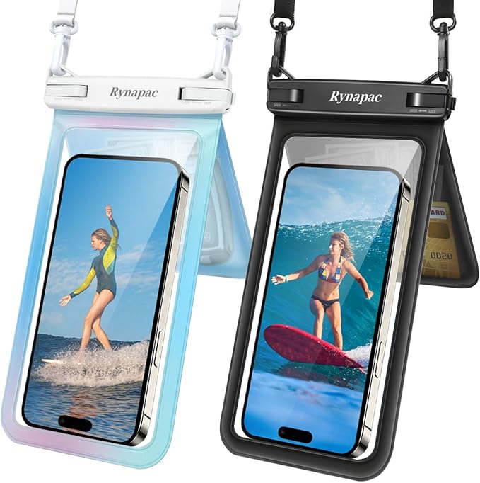 Double Space Waterproof Phone Pouch, 2 Pack Waterproof Phone Case with Lanyard for iPhone 16 15 Pro Max Galaxy S23 Pixel 7a up to 8.5’’, Cellphone Dry Bag for Beach Vacation Travel Cruise Essentials