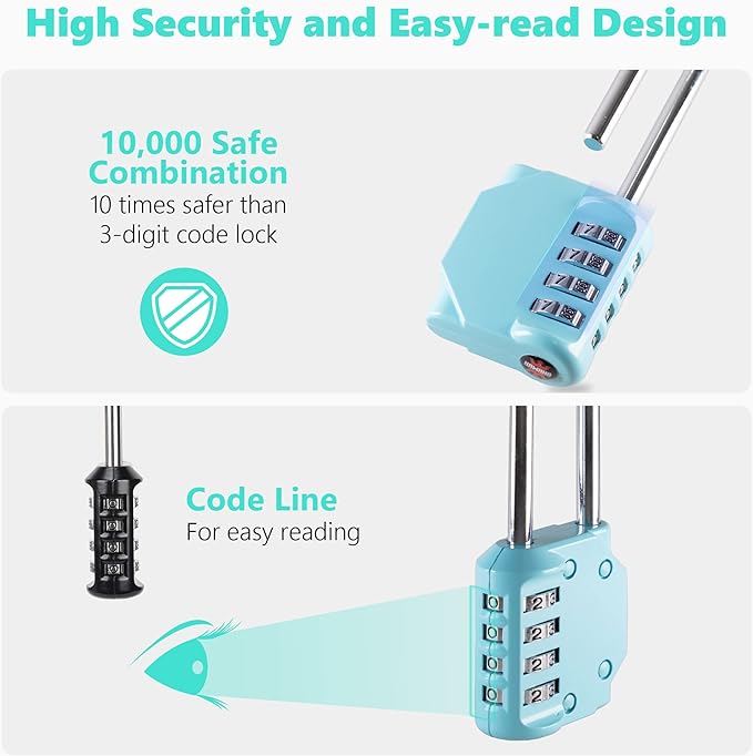 CL21AS 2.6 Inch Long Shackle Combination Lock, 4 Digit Combination Padlock Set Your own Combination for Gym Locker Lock, School, Gates, Doors, Toolbox, Hasps and Storage (Aqua Sky (L) *1)