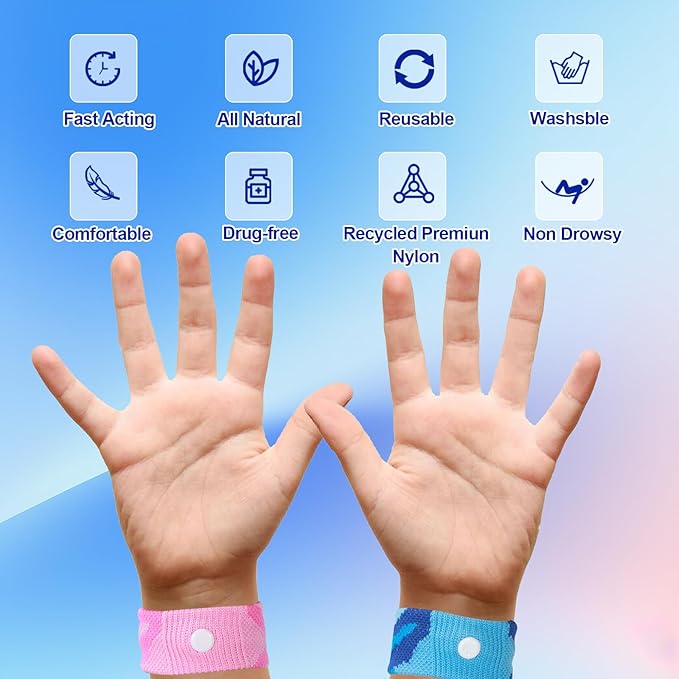 LYJEE Motion Sickness Bands for Kids, Travel Sickness Relief Wristbands, Anti-Nausea Wristbands for Car or Sea Sickness