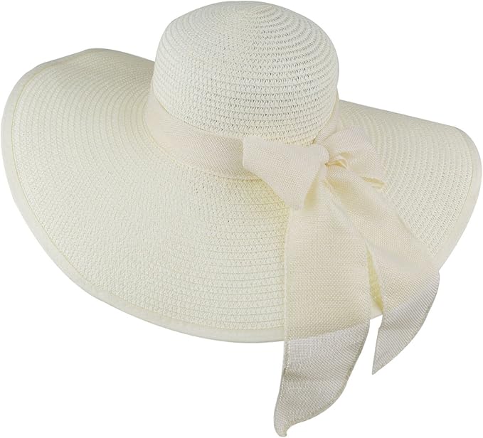 DRESHOW Beach Hats for Women Big Straw Wide Brim Summer Hat Floppy Foldable Roll up Cap Sun Hat UPF 50+