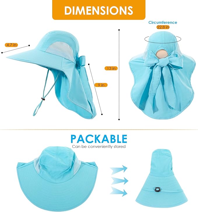 Womens Sun Hat UV Protection, Foldable Waterproof Wide Brim Bucket Hats with Neck Flap for Summer Beach Fishing Hiking