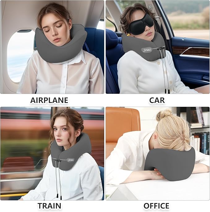 Travel Pillow, Neck Pillow Airplane, Plane Pillow Memory Foam Travel Neck Pillow with 360° Head and Neck Support, Portable Travel Essential Suitable for Airplane, Car, Train, or Bus Trip