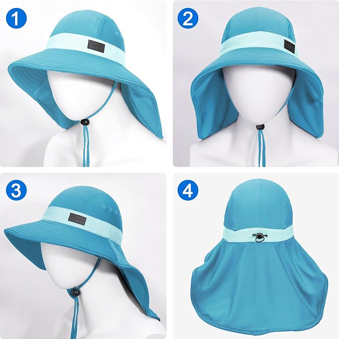 Sukeen Cooling Sun Hat for Men Women UPF50+ Wide Brim Fishing Hat with Neck Flap Adjustable Foldable Bucket Hat for Hiking