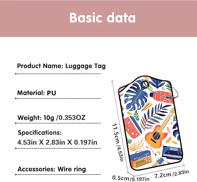 Luggage Tags for Suitcases, 2-Pack PU Leather for Cruise & Travel, Baggage ID Tags with Privacy Cover & Address Card, Durable Metal Ring, Kids Adults Travel Accessories, Tropical Rhythms