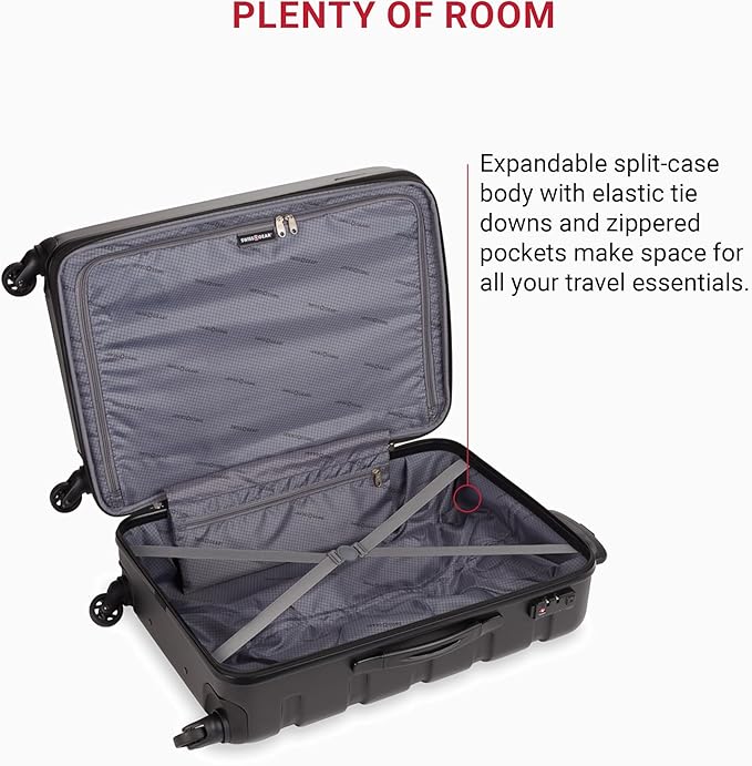 SwissGear 7366 Hardside Expandable Luggage with Spinner Wheels, Black, Checked-Medium 23-Inch