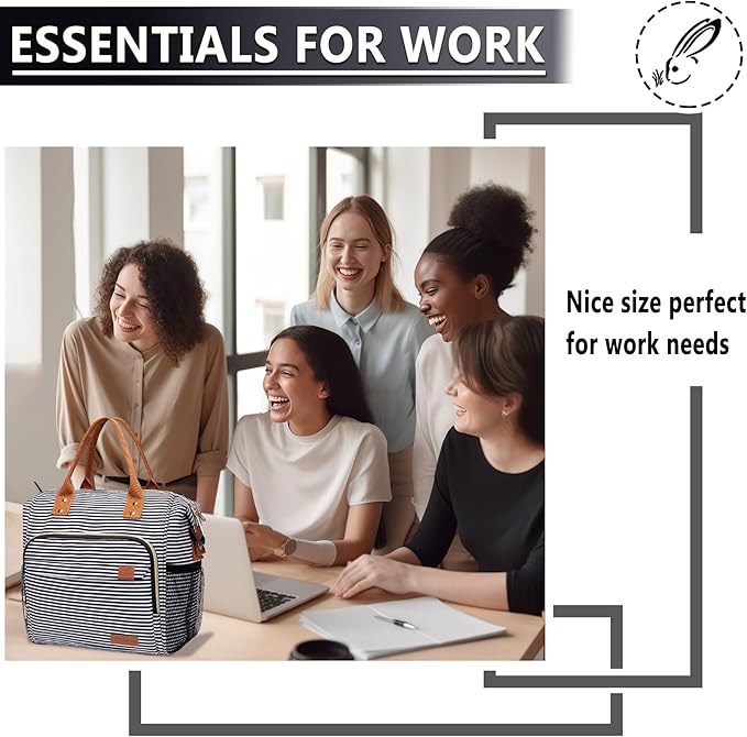 TuErCao Lunch Bag Women Insulated Lunch Box for Work Leakproof Soft Cooler for Picnic Travel Road Trips, Loncheras para Mujer Adult, Stripes