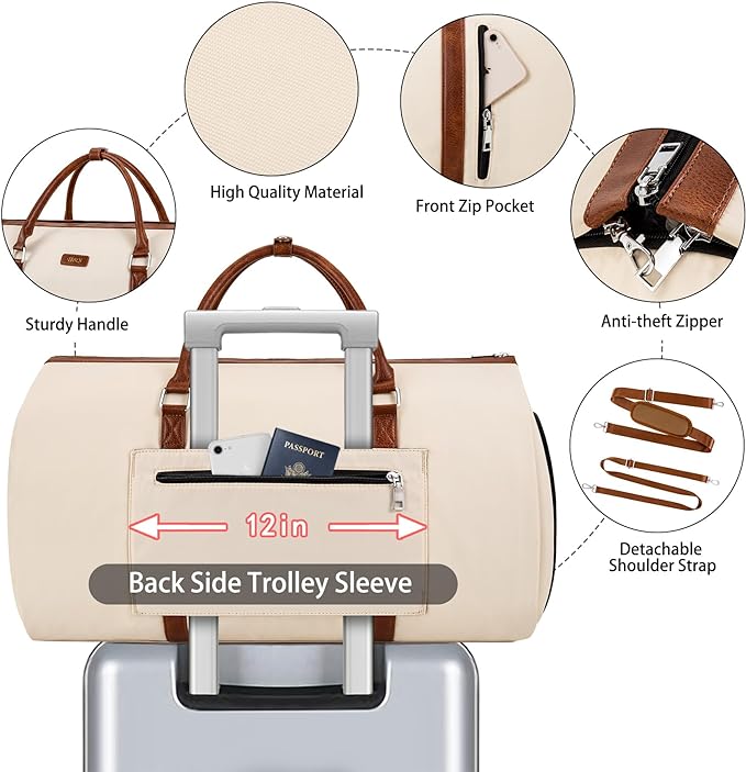 Convertible Garment Duffel Bags for Travel - Carry On Garment Bags With Toiletry Bag Large Weekender Bags for Women Men 2 in 1 Hanging Suitcase Suit Travel Duffel Overnight Bags 4pcs Set