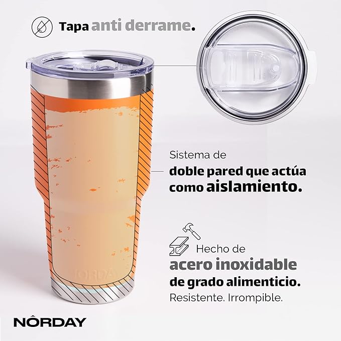NORDAY | Tumbler with Lid - 30oz - Orange Insulated Tumbler - Stainless Steel Tumblers - Double Wall Vacuum Insulated Travel Coffee Mug for Car Cup Holder - Keeps Temperature for 24hr - Anti Spill Lid