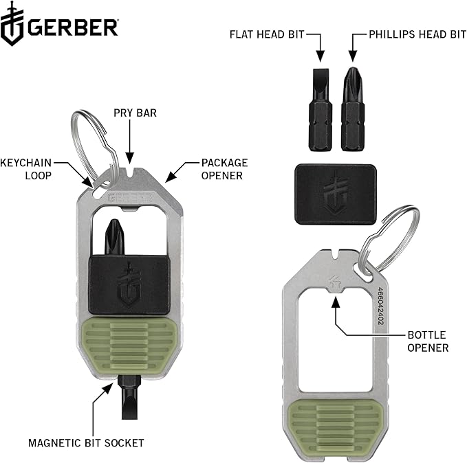 Gerber Gear Driver Keychain 5-in-1 Multitool, Clips to Pocket or Keychain with Pry Bar, Phillips and Flat Head Screwdriver Bits, and Bottle Opener, Lightweight EDC Gear for Everyday Carry, Baltic Haze