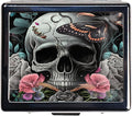 Silver Vintage Pill Box 7 Day Metal Pill Box with Mirror and 8 Compartments Cute Travel Pill Organizer for Purse (Butterfly Bush Skull)